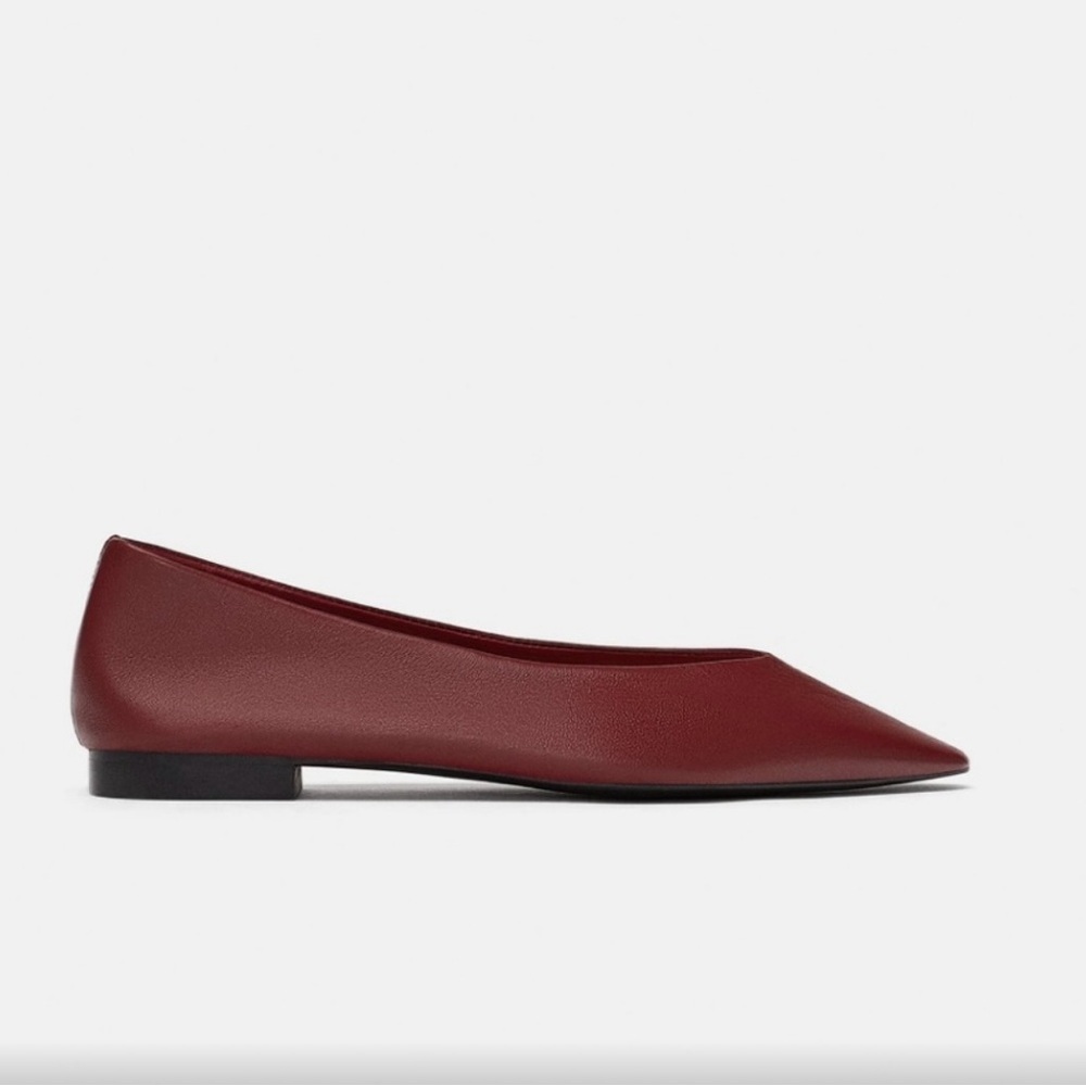 Zara Burgundy Leather Flats - Picture 2 of 10